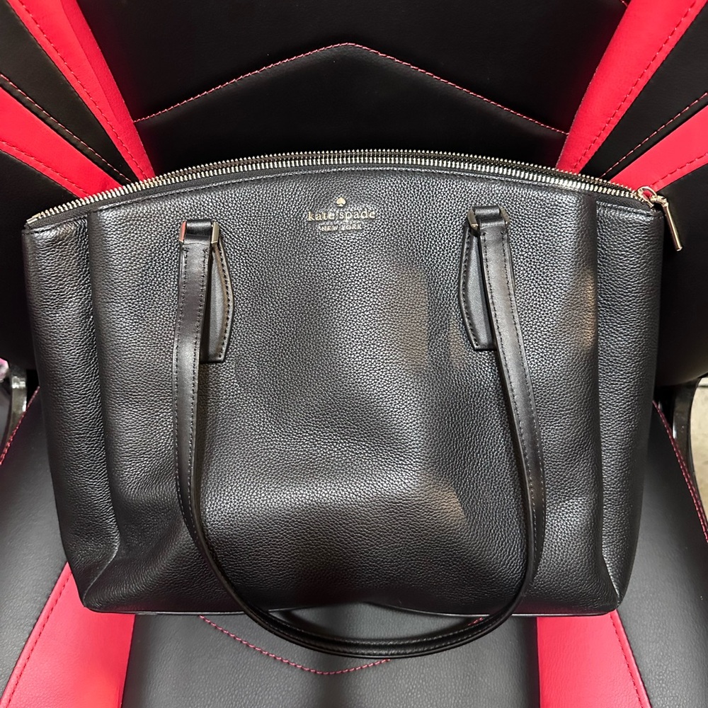 Kate Spade Black Pebbled Leather Tote -triple compartment